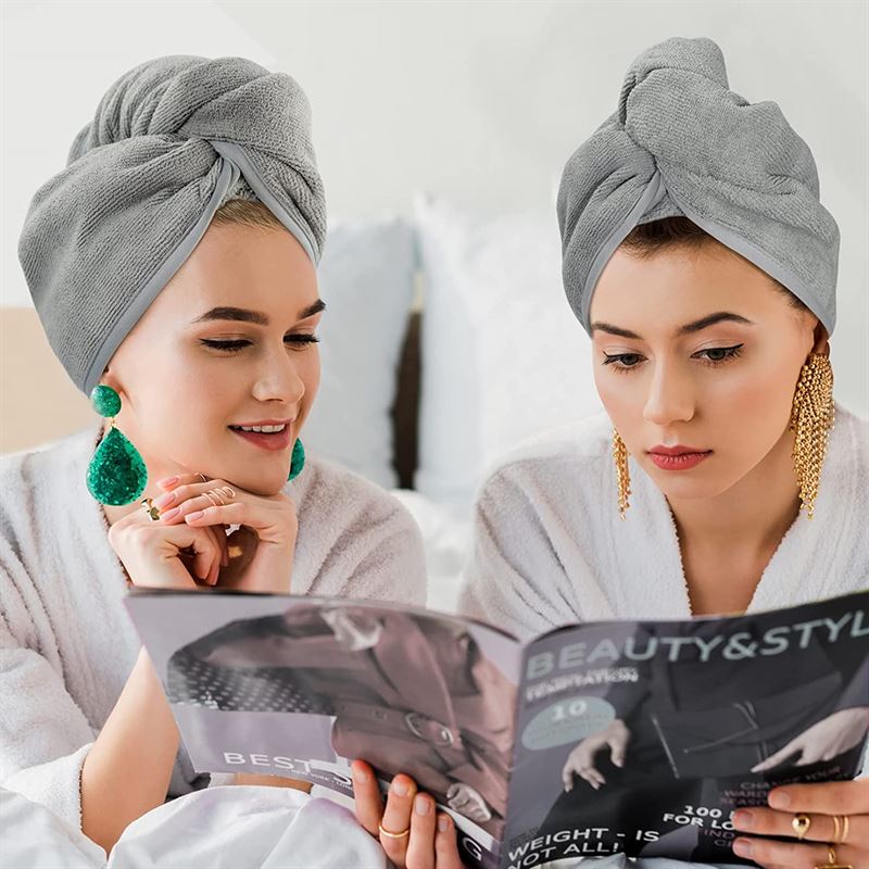 Serviette pour cheveux Turban - Serviette pour cheveux en microfibre à séchage rapide - Grise - | Fashiongirl