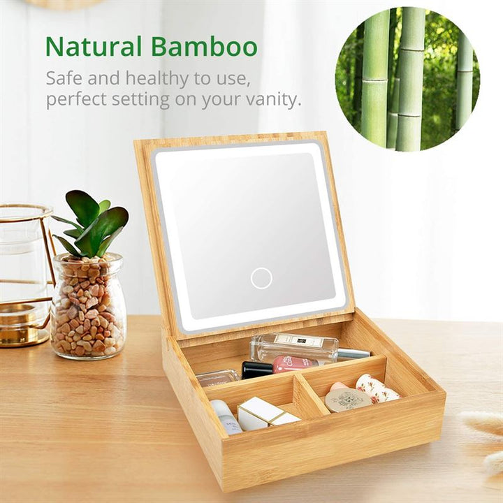 UNIQ 2 - in - 1 LED mirror jewellery box / organiser - Beautiful bamboo box for makeup and jewellery - | Fashiongirl