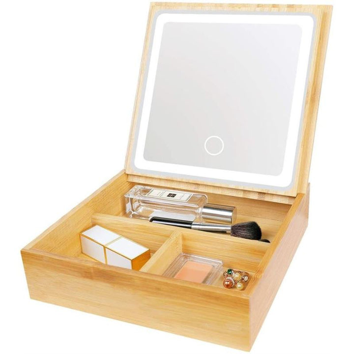 UNIQ 2 - in - 1 LED mirror jewellery box / organiser - Beautiful bamboo box for makeup and jewellery - | Fashiongirl