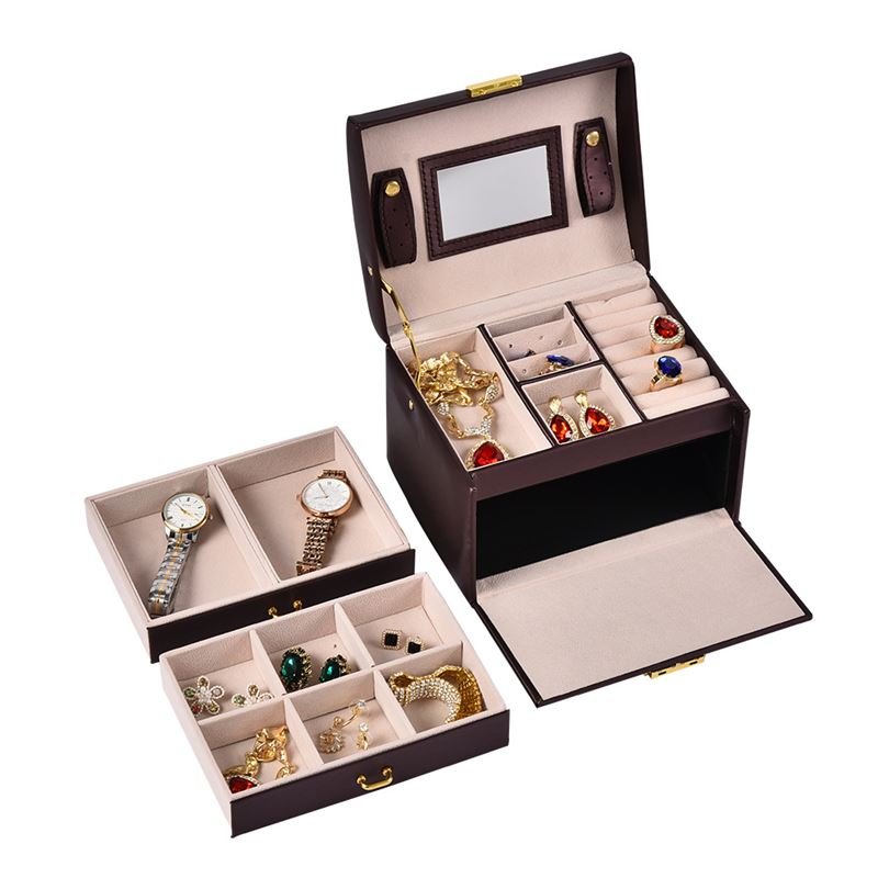 UNIQ Classic Jewellery Box in 3 layers - S118 - Brown - Jewelry Box