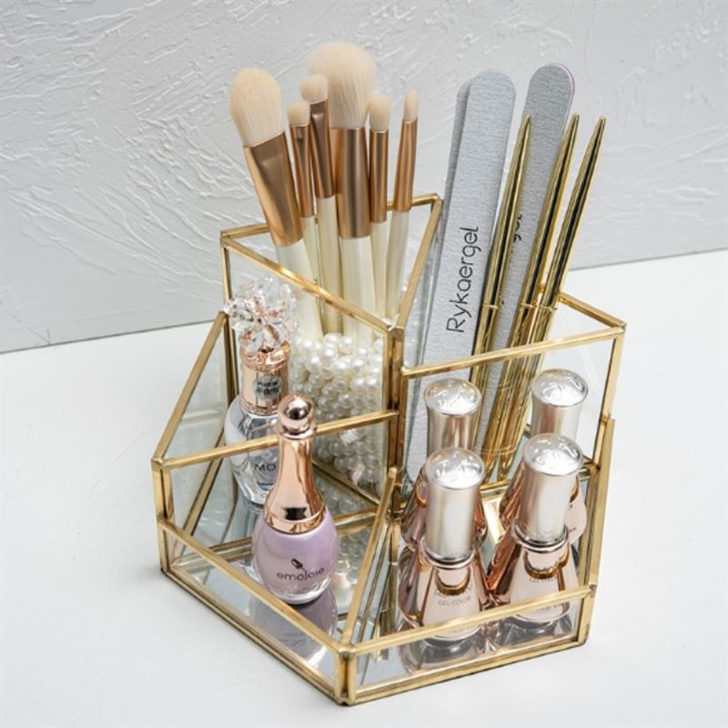 UNIQ Geometric Makeup Organiser - Gold - | Fashiongirl