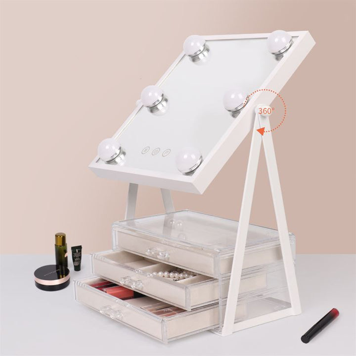 Miroir de maquillage UNIQ Glasgow avec 6 ampoules LED et 3 tiroirs de rangement pour bijoux - | Fashiongirl