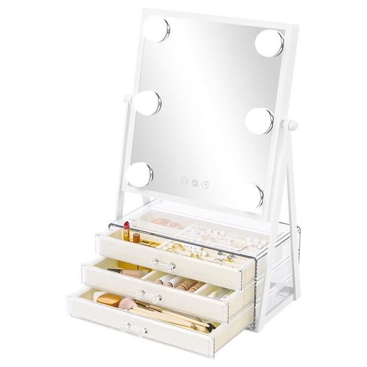 Miroir de maquillage UNIQ Glasgow avec 6 ampoules LED et 3 tiroirs de rangement pour bijoux - | Fashiongirl