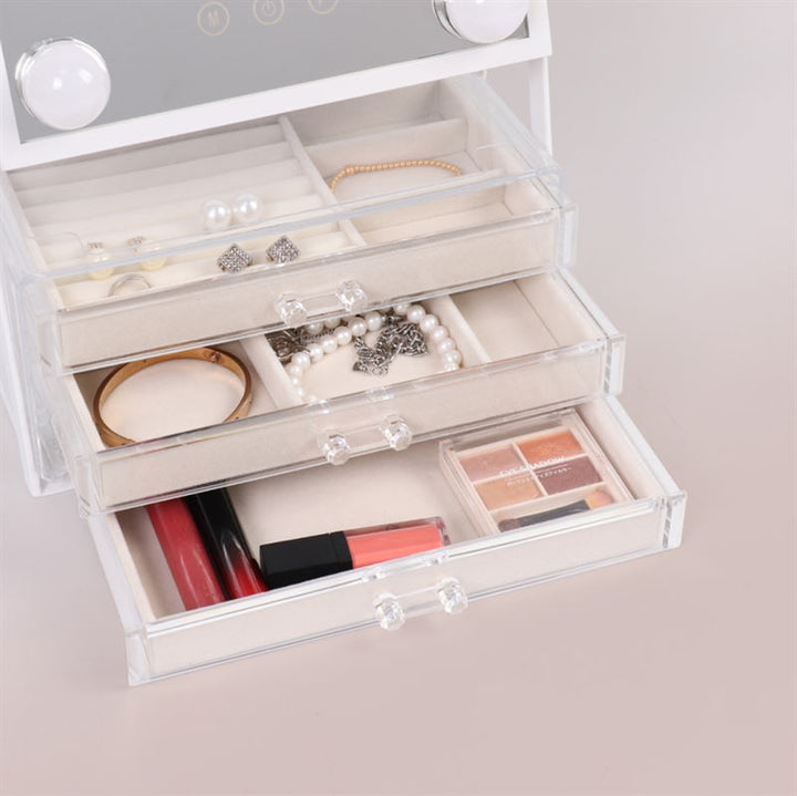 Miroir de maquillage UNIQ Glasgow avec 6 ampoules LED et 3 tiroirs de rangement pour bijoux - | Fashiongirl