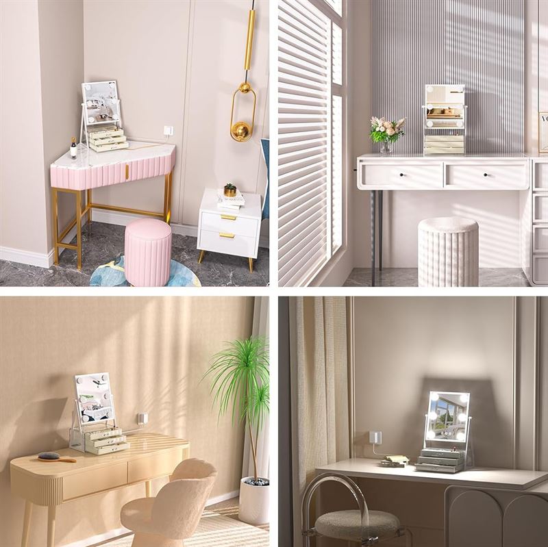 Miroir de maquillage UNIQ Glasgow avec 6 ampoules LED et 3 tiroirs de rangement pour bijoux - | Fashiongirl