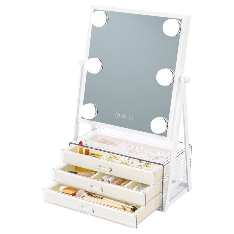 Miroir de maquillage UNIQ Glasgow avec 6 ampoules LED et 3 tiroirs de rangement pour bijoux - | Fashiongirl