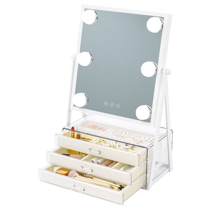 Miroir de maquillage UNIQ Glasgow avec 6 ampoules LED et 3 tiroirs de rangement pour bijoux - | Fashiongirl