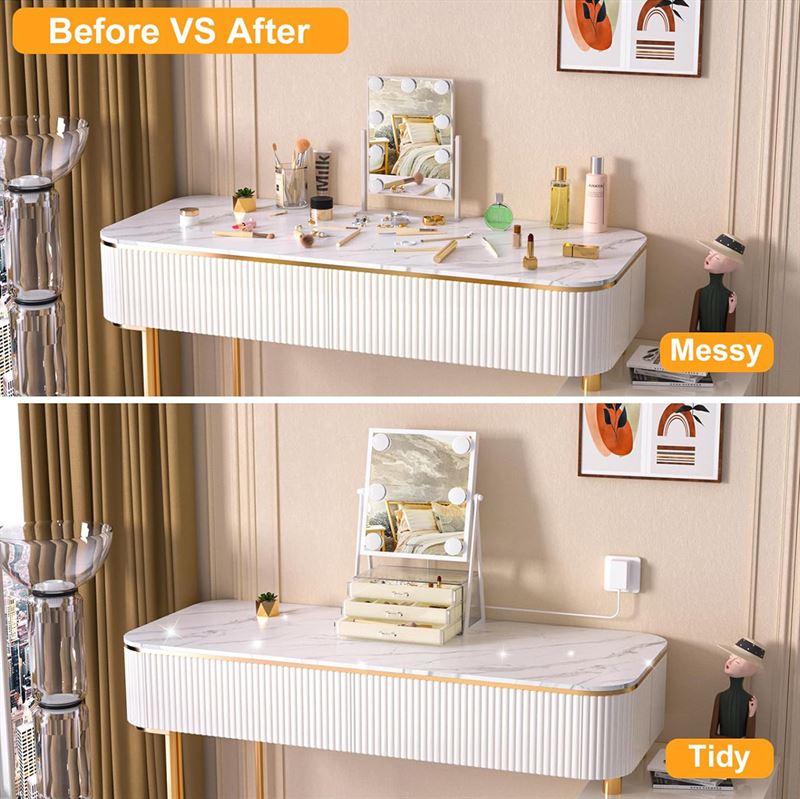 Miroir de maquillage UNIQ Glasgow avec 6 ampoules LED et 3 tiroirs de rangement pour bijoux - | Fashiongirl