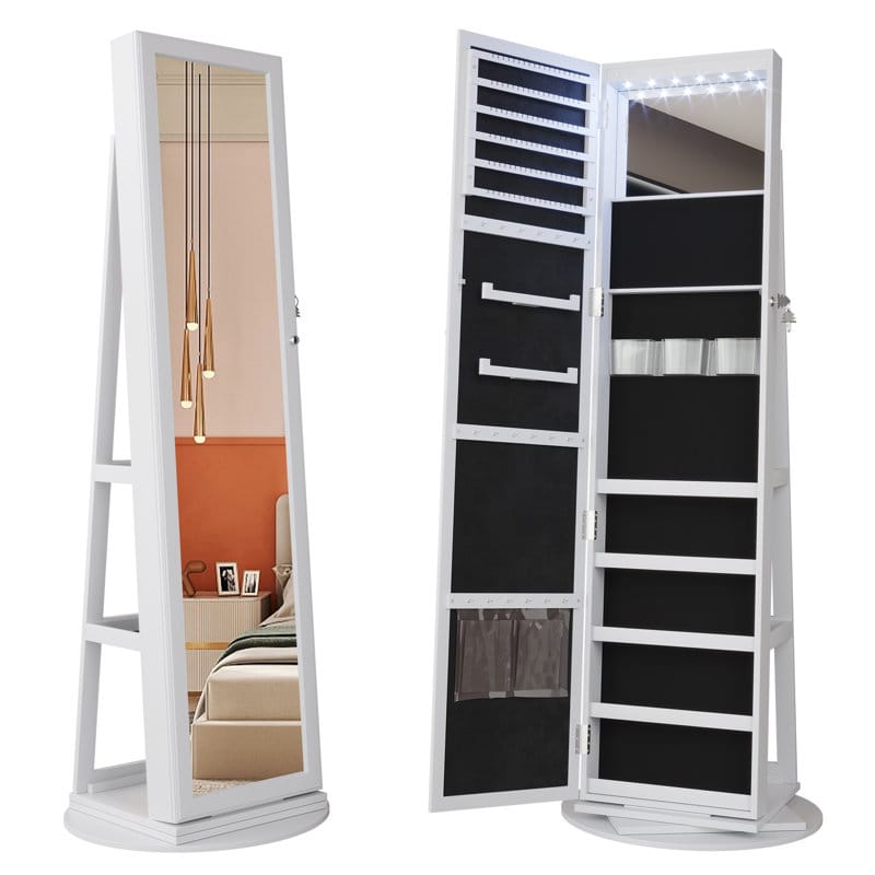 UNIQ Jewellery Cabinet with Mirror - Elegant Rotating Wooden Jewellery Storage with Doors and Large Mirror (55 cm) - | Fashiongirl