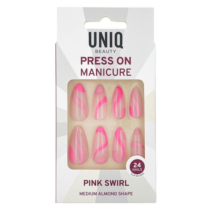 UNIQ Press On Nails with Glue - Pink Swirl - | Fashiongirl