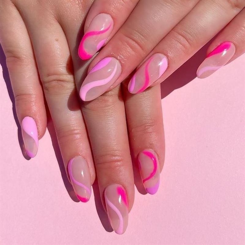 UNIQ Press On Nails with Glue - Pink Swirl - | Fashiongirl