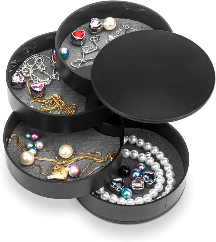 UNIQ Rotatable round jewellery box / organiser with 4 compartments - Black - Jewelry Box