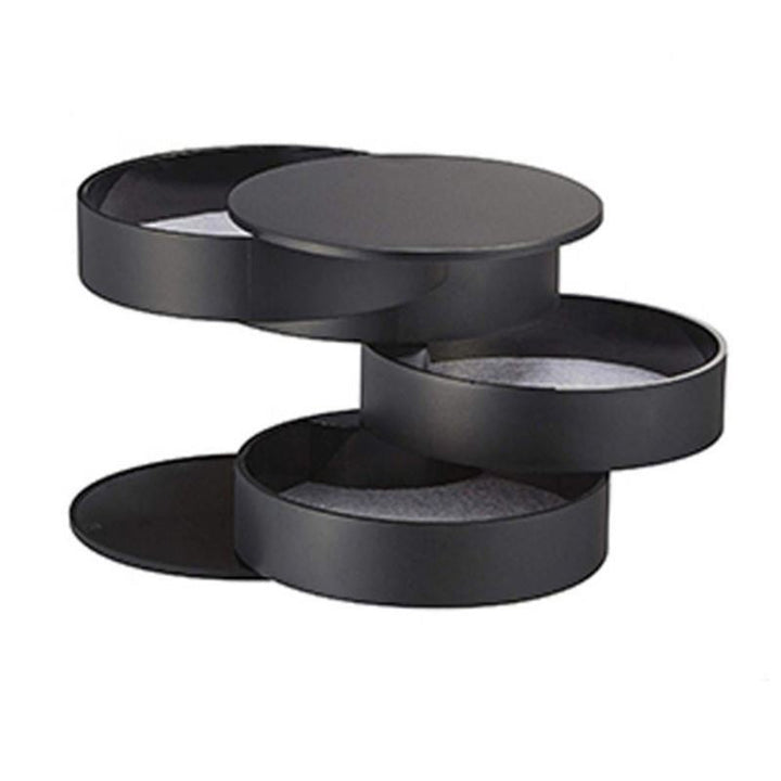UNIQ Rotatable round jewellery box / organiser with 4 compartments - Black - Jewelry Box