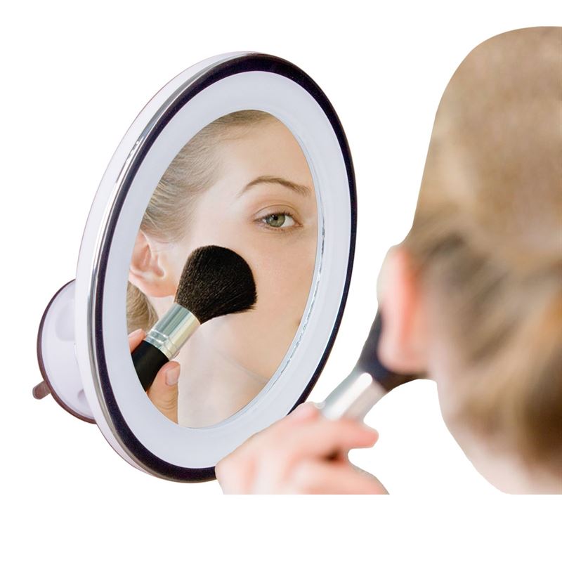 UNIQ Round Mirror with LED Light and Suction Cup x10 Magnifying Mirror - Black - | Fashiongirl