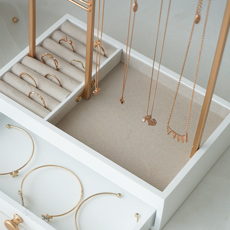 Porte-Bijoux UNIQ Doré avec Tiroir - Présentoir pour Boucles d'Oreilles, Bagues et Colliers (29 cm)