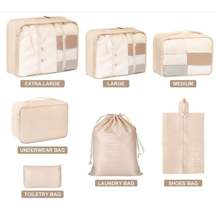 UNIQ Suitcase packing cube set - Perfectly organise and protect your luggage - Beige - 7 pieces - | Fashiongirl
