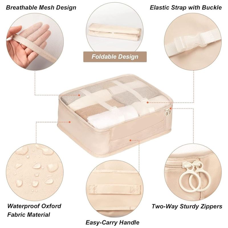 UNIQ Suitcase packing cube set - Perfectly organise and protect your luggage - Beige - 7 pieces - | Fashiongirl