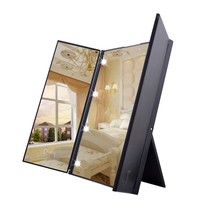 Miroir de maquillage pliable UNIQ Vanity Tri avec éclairage LED, noir - | Fashiongirl