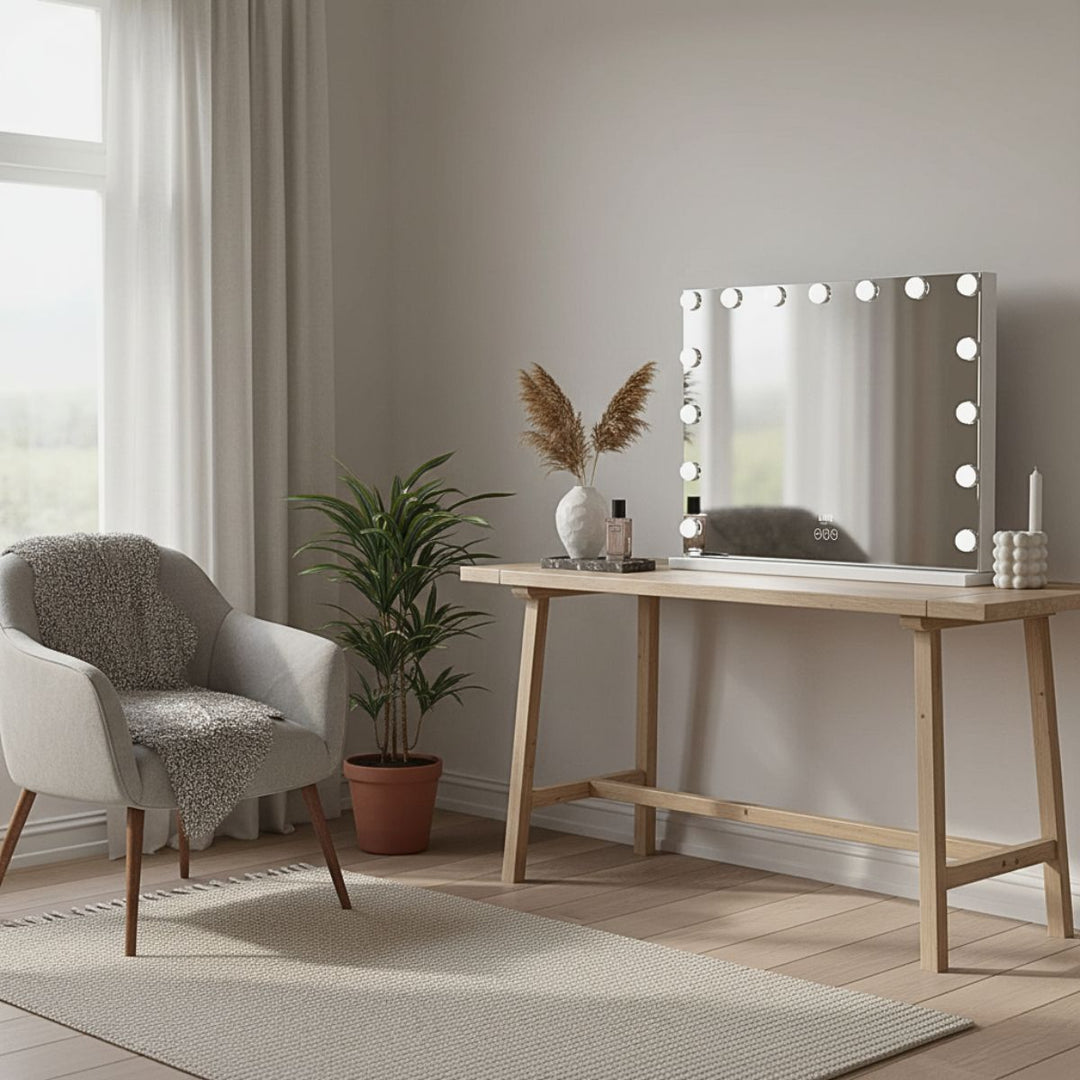 UNIQ XL Miroir Hollywood avec éclairage LED – Miroir maquillage blanc (Dimmable • 3 tons de lumière • Commande tactile)