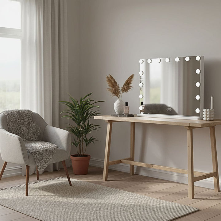 UNIQ XL Miroir Hollywood avec éclairage LED – Miroir maquillage blanc (Dimmable • 3 tons de lumière • Commande tactile)